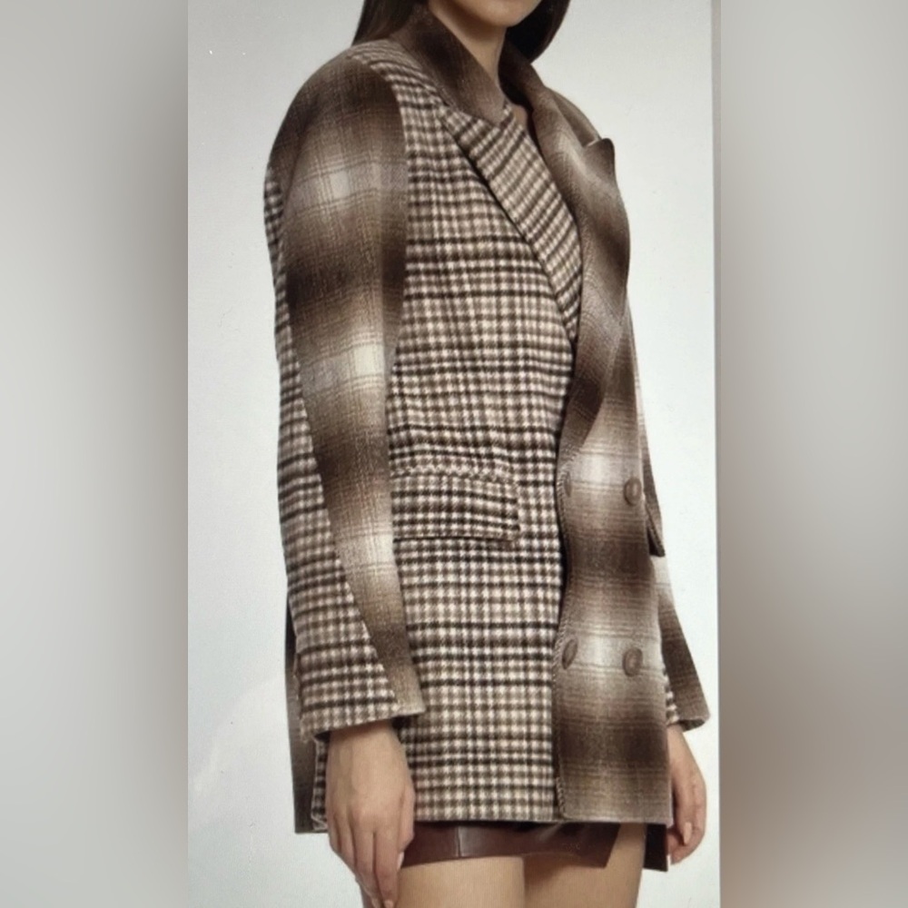 New Avec Les Filles Mixed Brown Plaid Boxy Blazer Size Medium - Picture 13 of 13